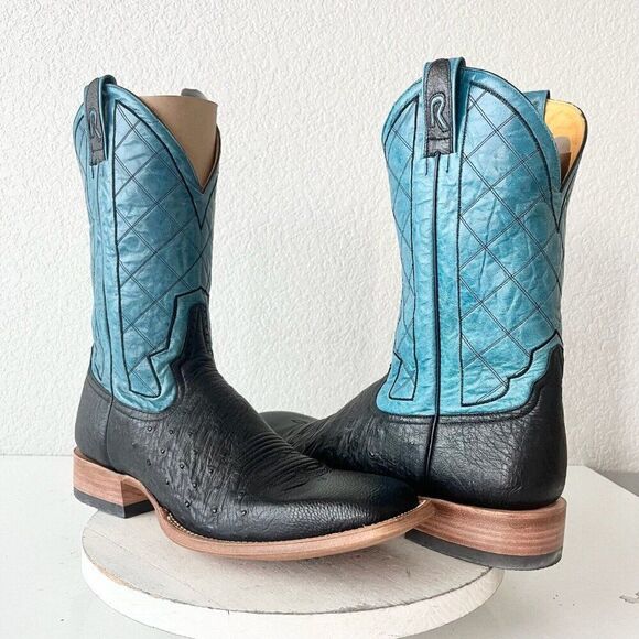 NEW Rod Patrick Mens Cowboy Boots 14.5AA Black Smooth Ostrich Leather Square Toe - Picture 12 of 12
